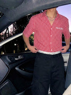 Red Micro Checks Printed Boxy Shirt 100% Cotton