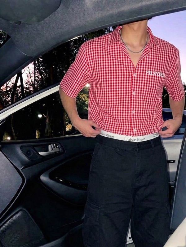 Red Micro Checks Printed Boxy Shirt 100% Cotton