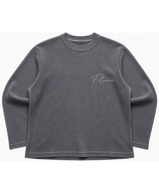 Acidwash waffle knit oversized full-sleeve Front Design