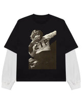 Black With White Sleeve Oversized Tee Front Design