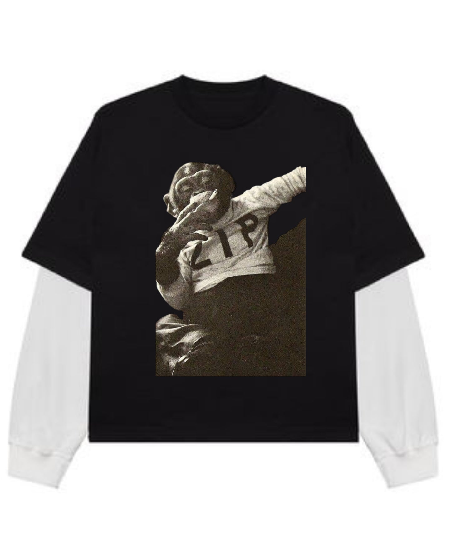 Black With White Sleeve Oversized Tee Front Design