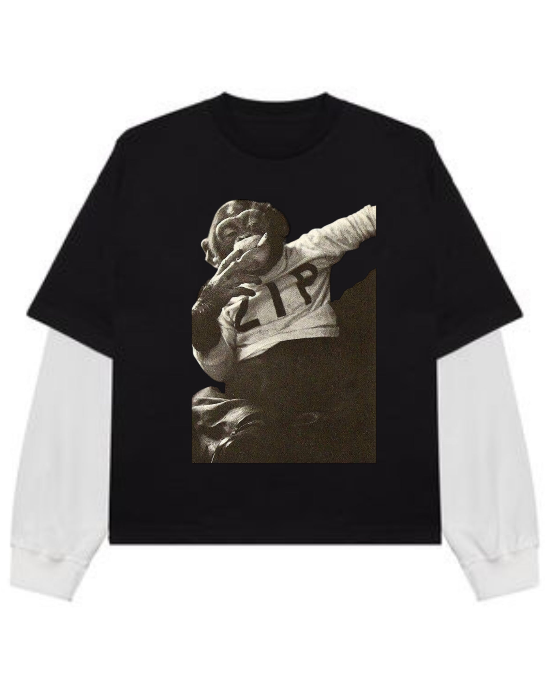 Black With White Sleeve Oversized Tee Front Design