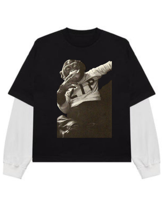 Black With White Sleeve Oversized Tee Front Design