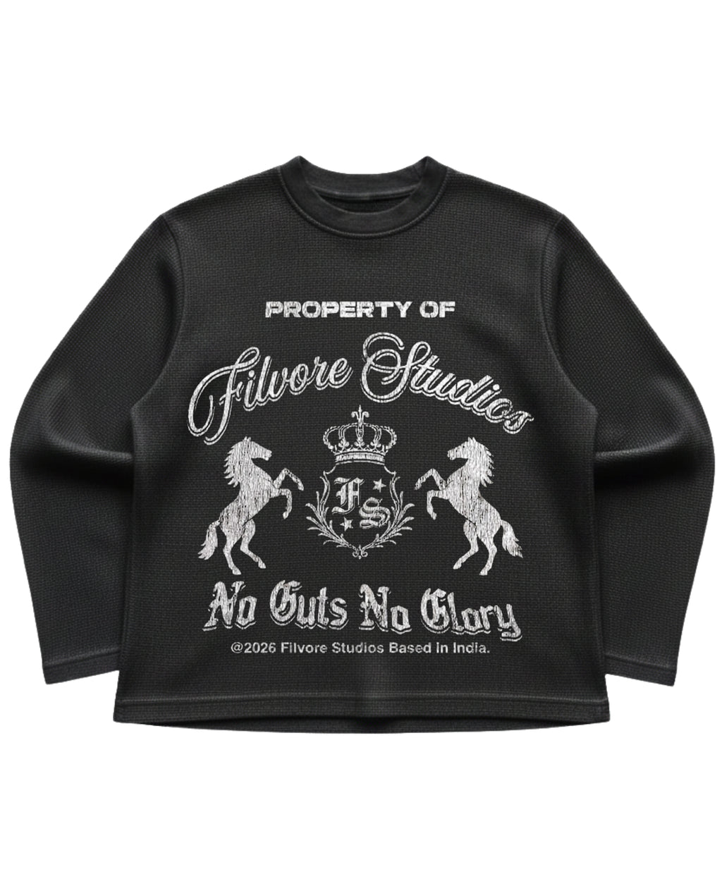 Black waffle knit oversized full-sleeve Front Design