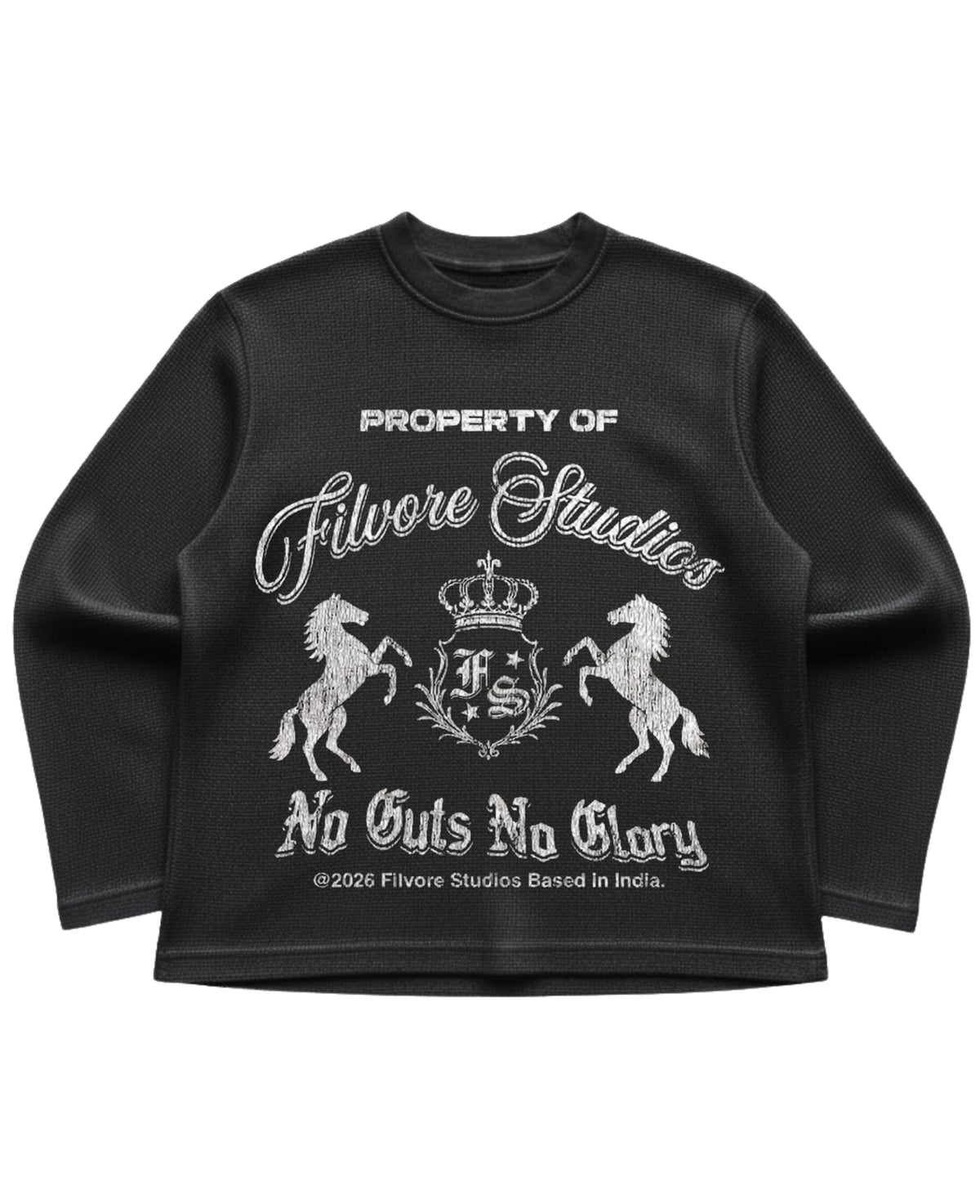 Black waffle knit oversized full-sleeve Front Design