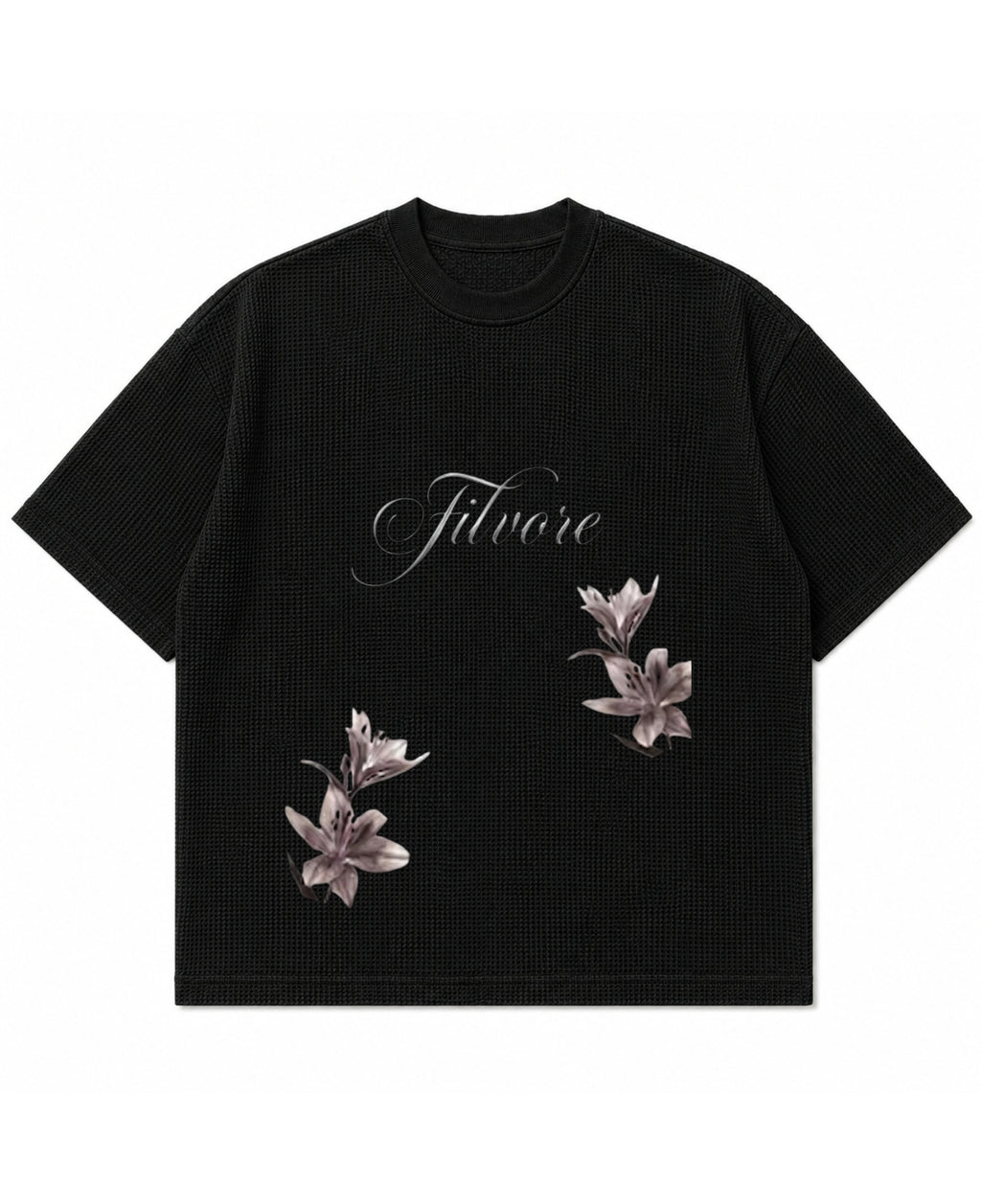 Black waffle boxy fit Front Design