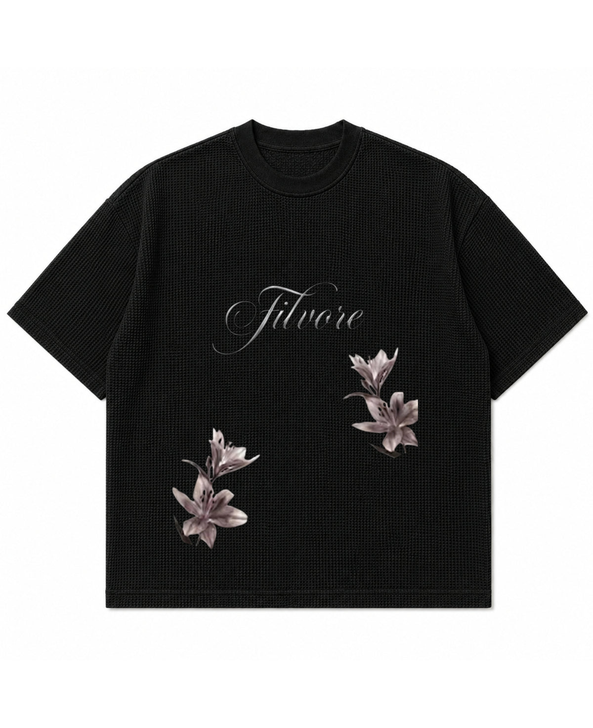 Black waffle boxy fit Front Design