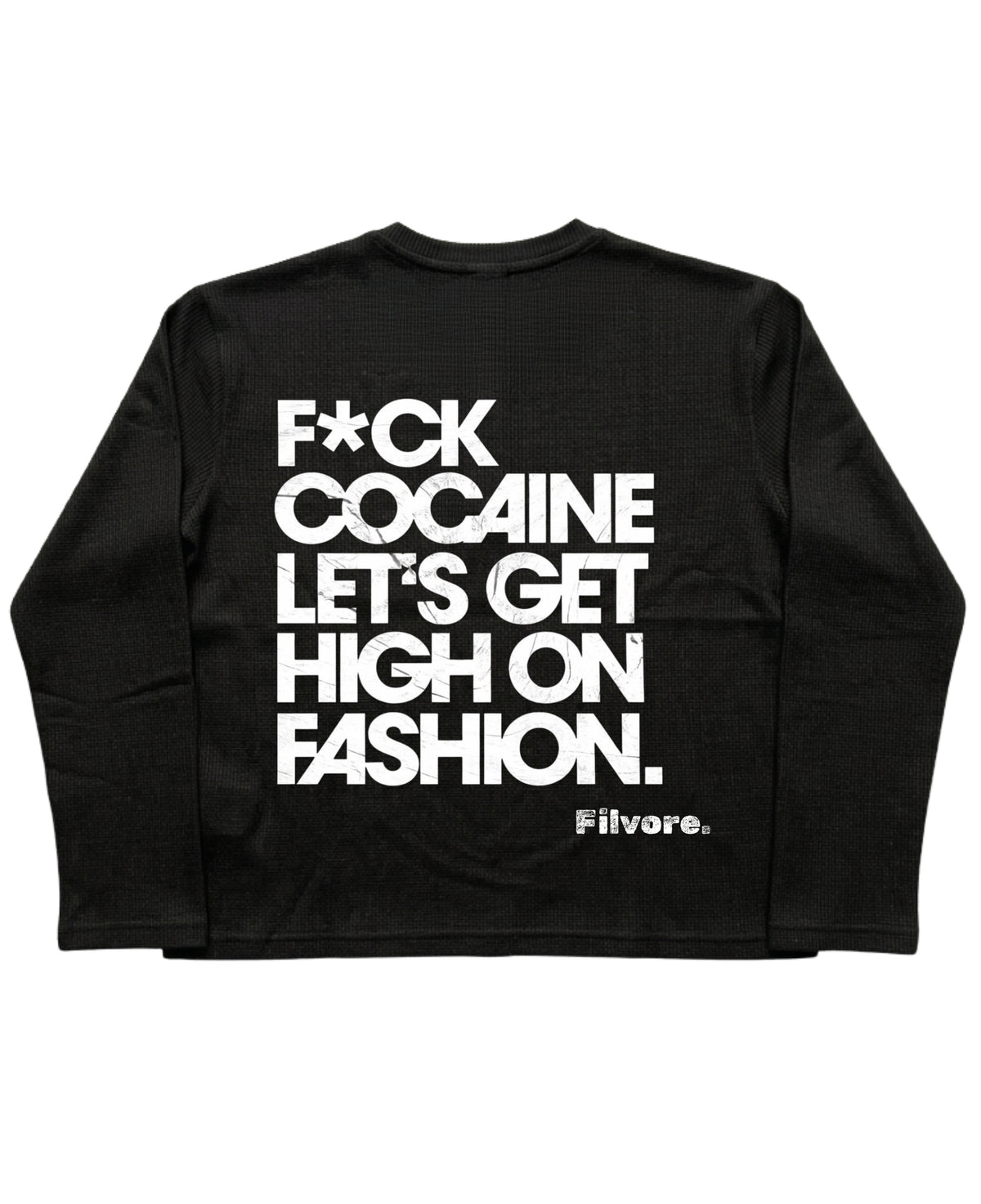 Black Henley waffle knit Back Design