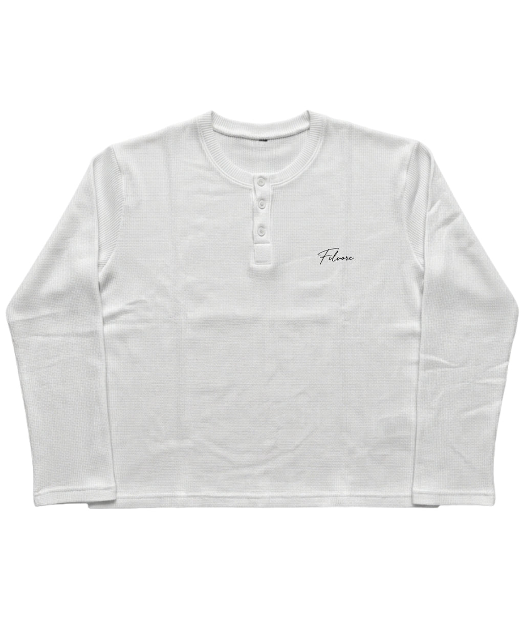 White Henley waffle knit Front Design