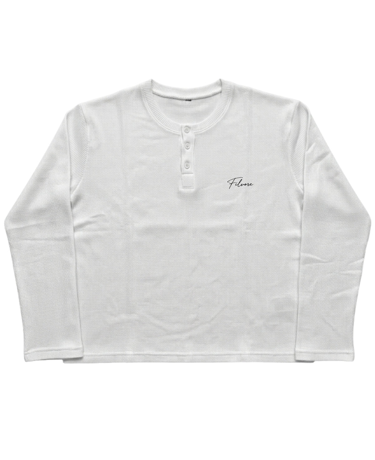 White Henley waffle knit Front Design