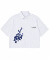 Blue Striped Oxford Boxy Shirt Front Design