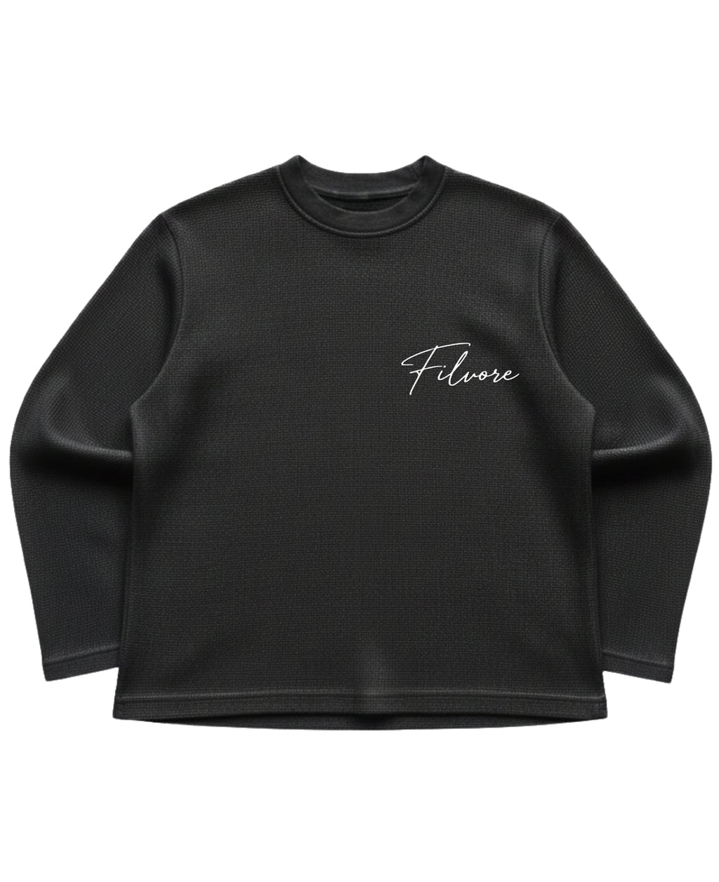 Black waffle knit oversized full-sleeve Front Design