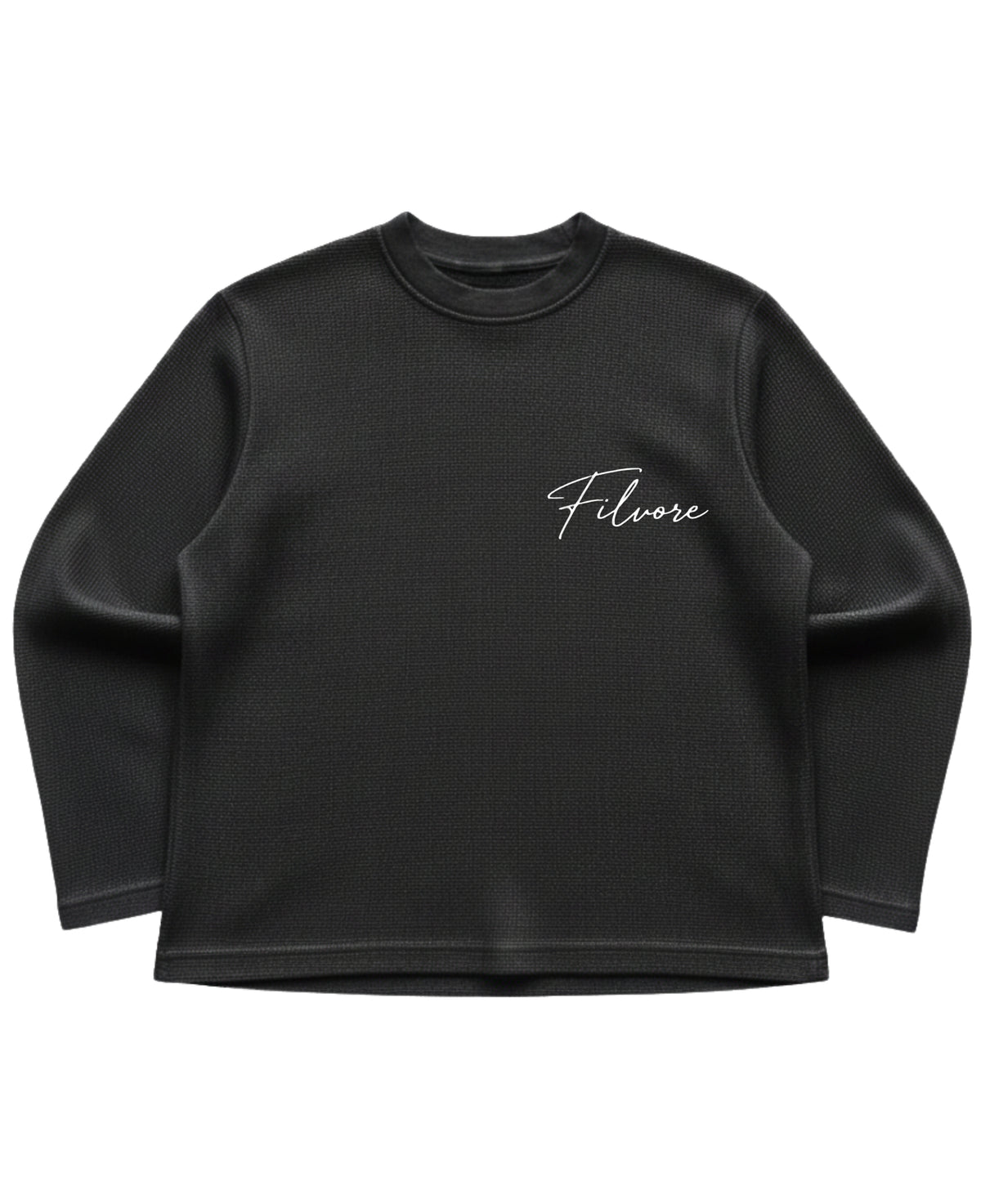 Black waffle knit oversized full-sleeve Front Design