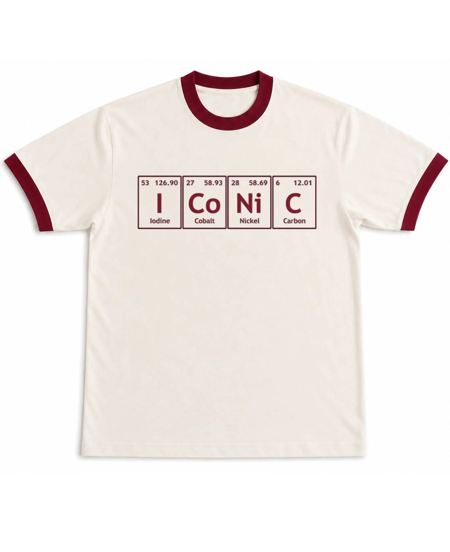 Off White & Maroon Ringer tee Front Design