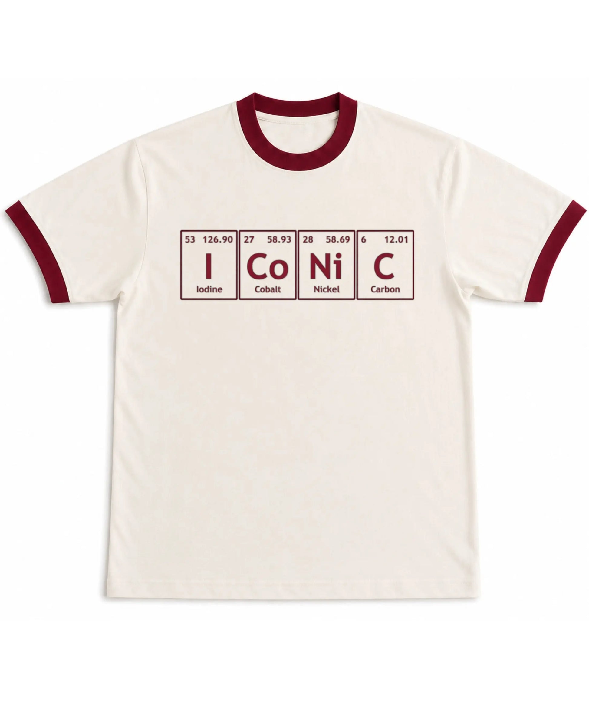 Off White & Maroon Ringer tee Front Design