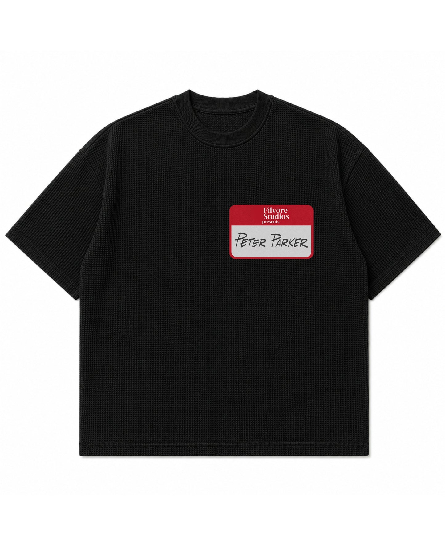 Black waffle boxy fit Front Design