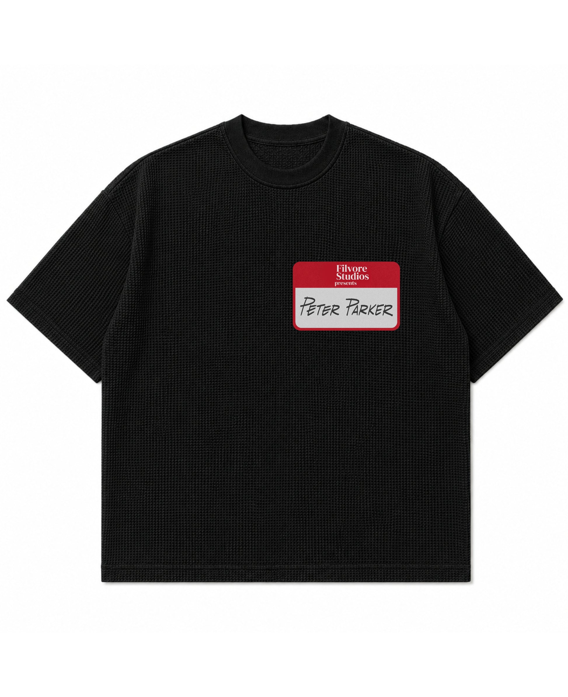 Black waffle boxy fit Front Design